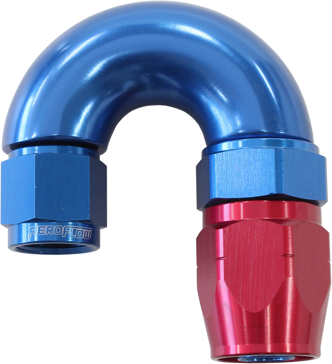 550 Series Cutter Style One Piece Swivel 180° Stepped Hose End -6AN to -8 Hose   Blue/Red Finish. Suits 100 & 450 Series Hose