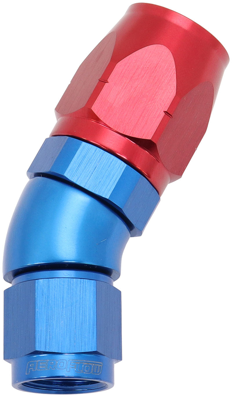 550 Series Cutter Style One Piece Swivel 30° Stepped Hose End -6AN to -8 Hose   Blue/Red Finish. Suits 100 & 450 Series Hose