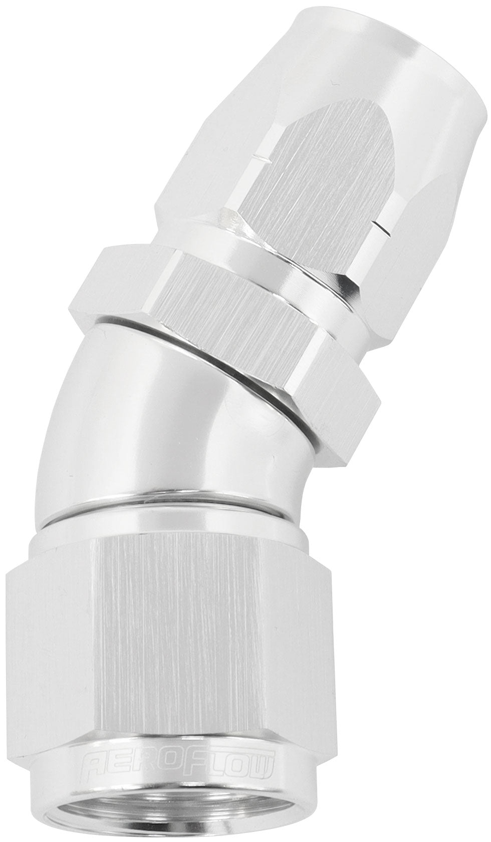 550 Series Cutter Style One Piece Swivel 30° Stepped Hose End -10AN to -8 Hose    Silver Finish. Suits 100 & 450 Series Hose