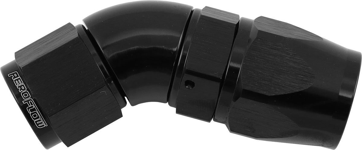 200 Series Teflon Style One Piece 45 Degree Stepped Hose End -8AN to -10 Hose   Black Finish. Suits 200 & 250 Series Hose