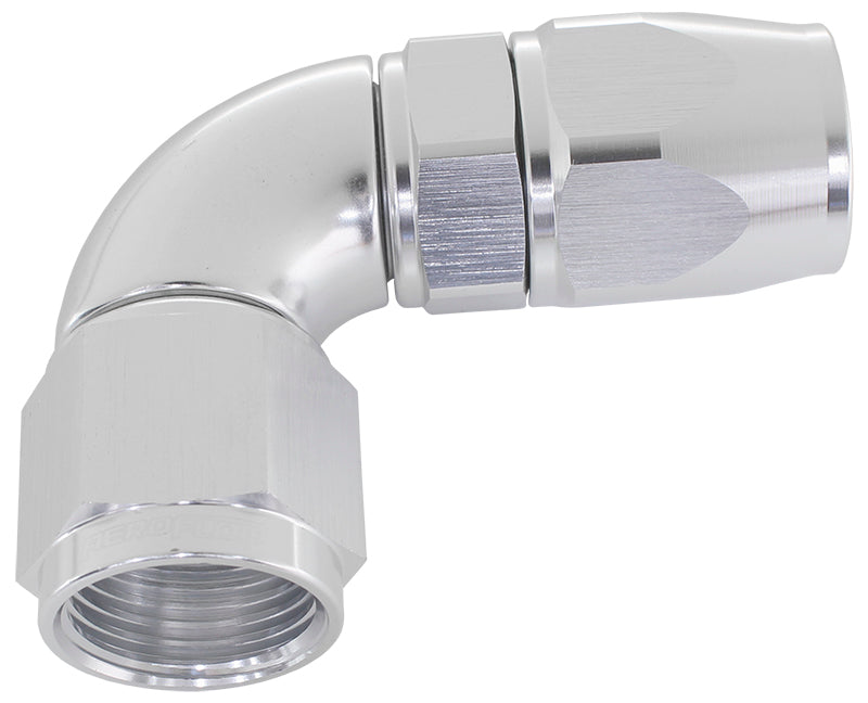 570 Series PTFE 90° Hose End -6AN  Silver Finish. Suits 200 & 250 Series Hose