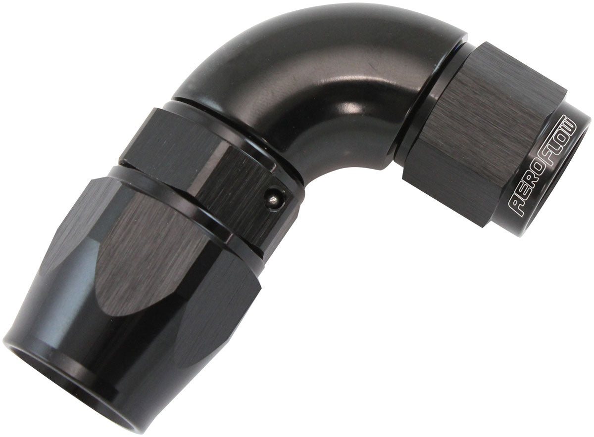 Aeroflow 200 Series Teflon Style One Piece 90 Degree Stepped Hose End -6AN to -8 Hose   Black Finish, Suits 200 & 250 Series Hose