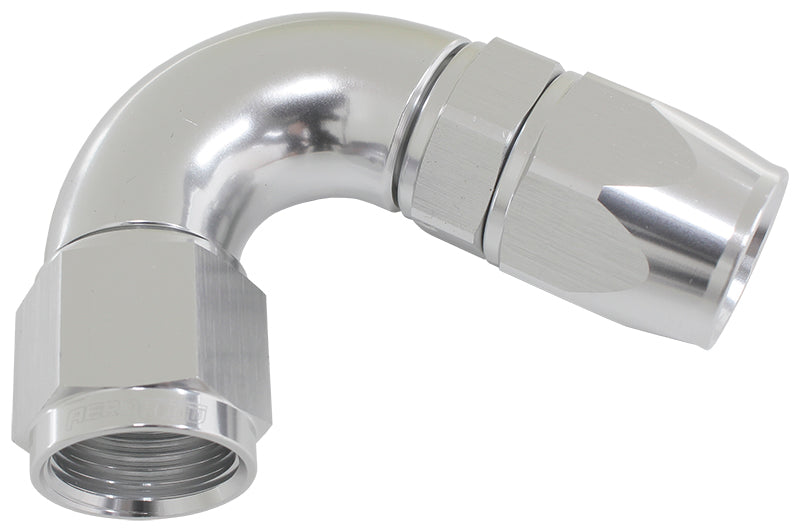 570 Series PTFE 120° Hose End -6AN   Silver Finish. Suits 200 & 250 Series Hose