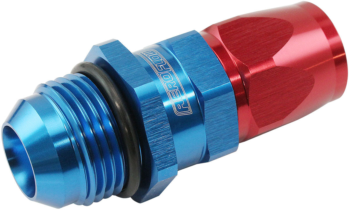 Aeroflow Male AN Swivel Straight Hose End -12AN to -10AN PTFE (TeflonÂ®) Hose End  Blue/Red Finish