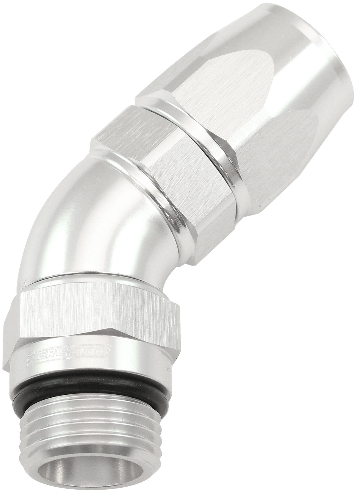 Aeroflow ORB Taper Swivel 45Â° Hose End -8 ORB to -8AN  Silver Finish. Suit 200 & 250 Series Hose