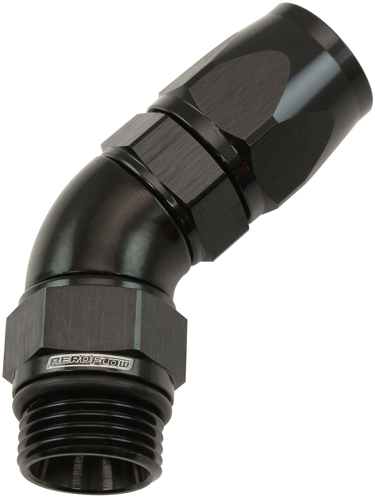Aeroflow ORB Taper Swivel 45° Hose End -10 ORB to -10AN  Black Finish. Suit 200 & 250 Series Hose