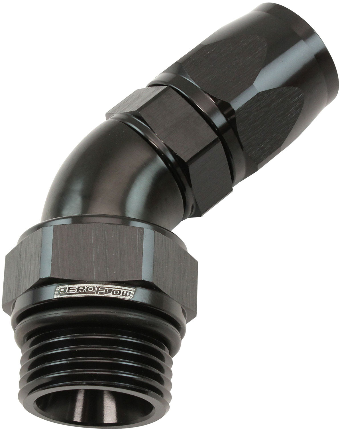 Aeroflow ORB Taper Swivel 45° Hose End -12 ORB to -10AN  Black Finish. Suit 200 & 250 Series Hose