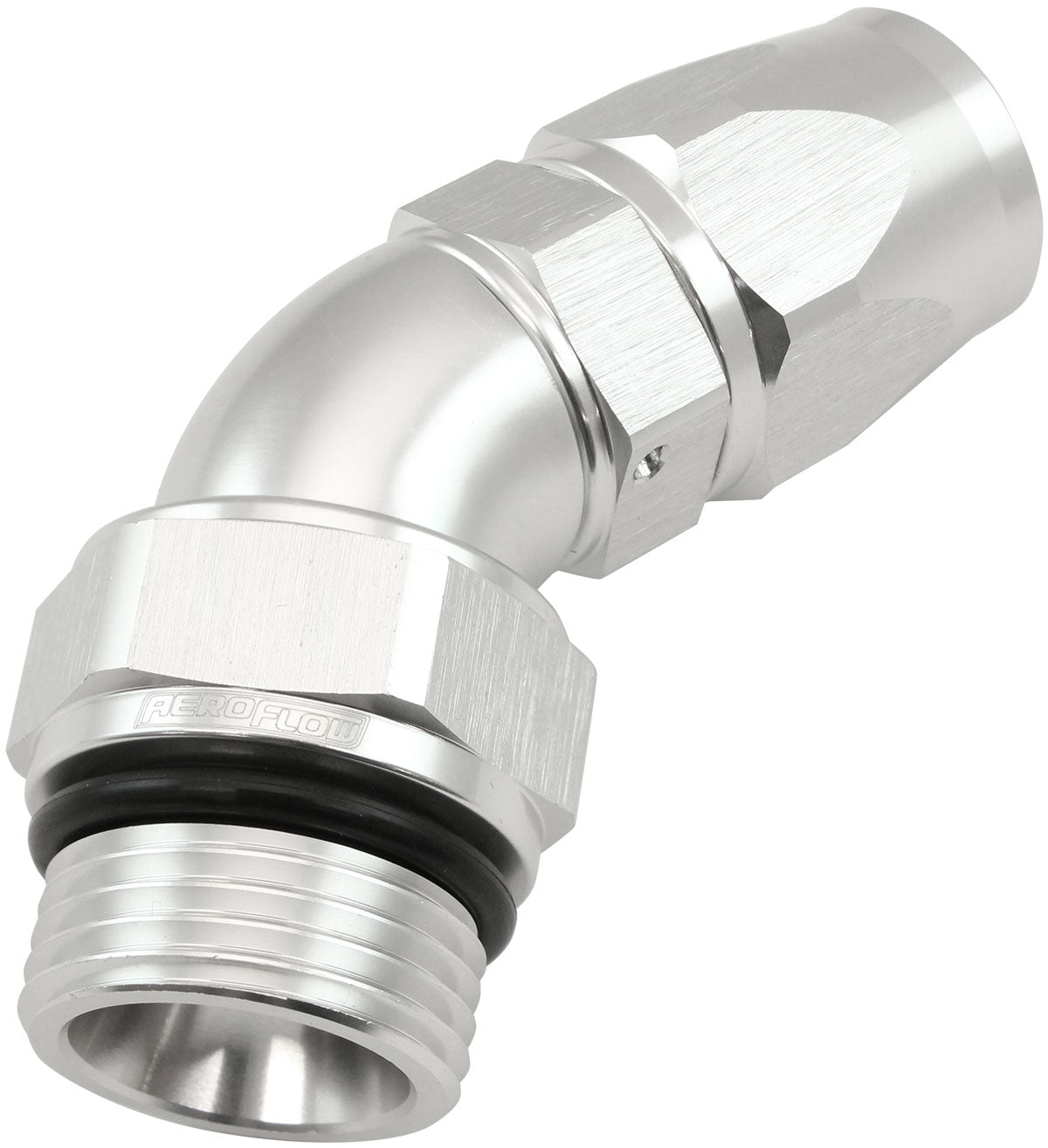 Aeroflow ORB Taper Swivel 45° Hose End -12 ORB to -10AN  Silver Finish. Suit 200 & 250 Series Hose