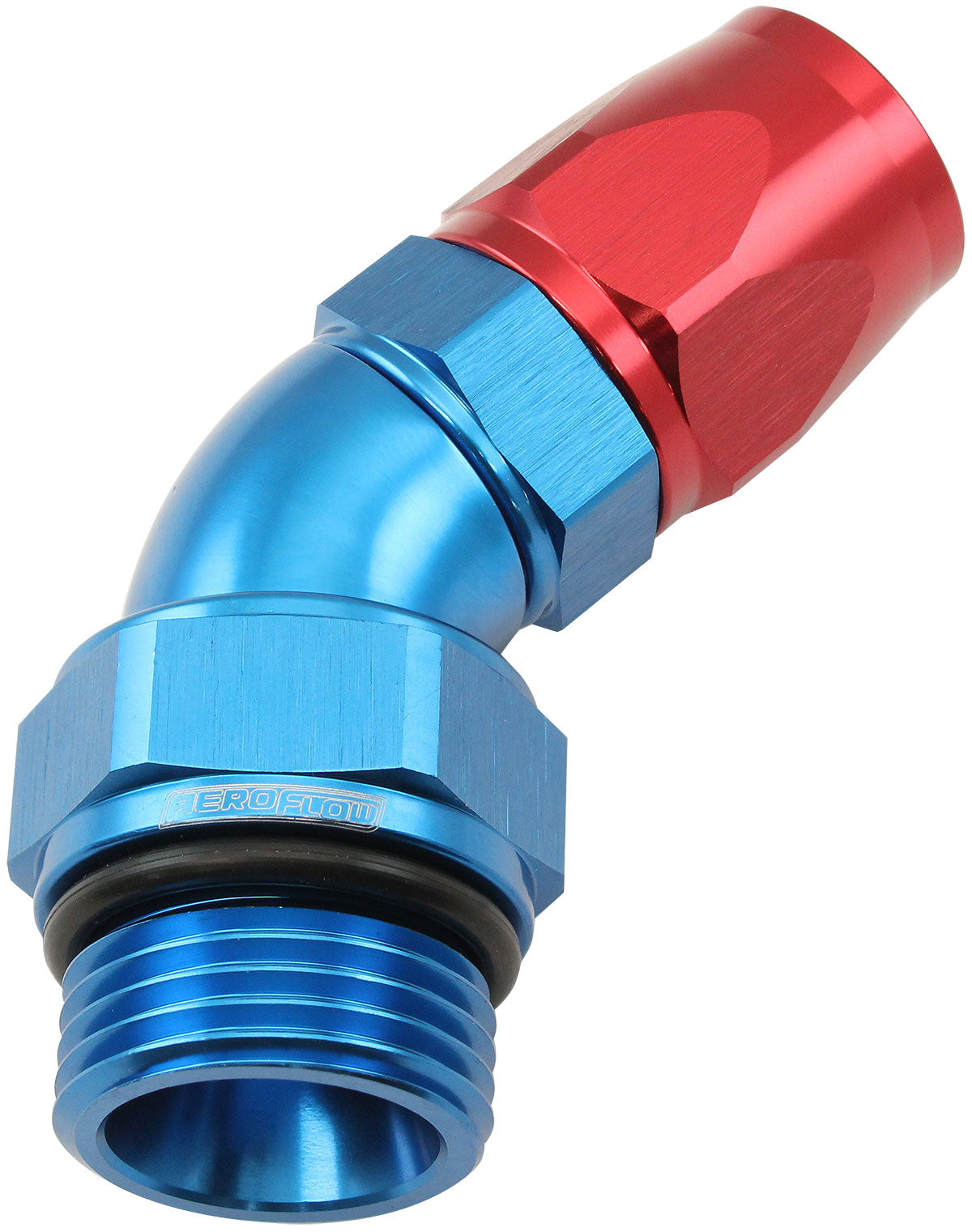 Aeroflow ORB Taper Swivel 45° Hose End -12 ORB to -10AN  Blue/Red Finish. Suit 200 & 250 Series Hose
