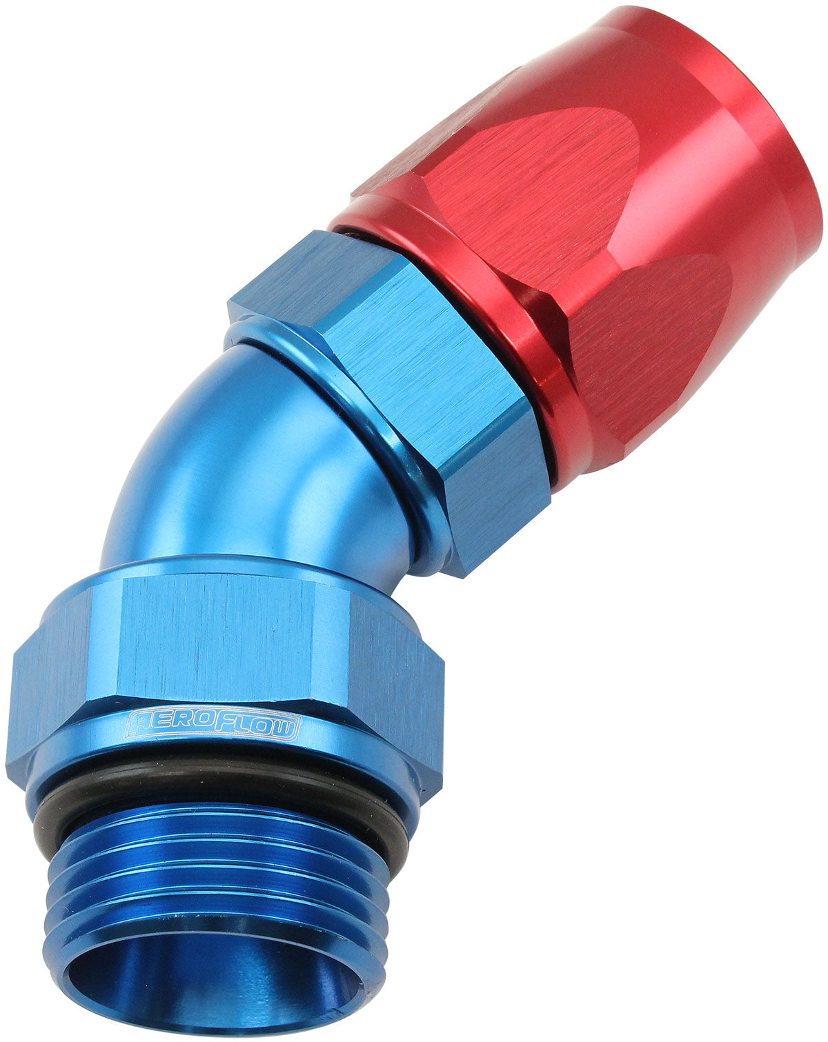 Aeroflow ORB Taper Swivel 45° Hose End -12 ORB to -12AN  Blue/Red Finish. Suit 200 & 250 Series Hose