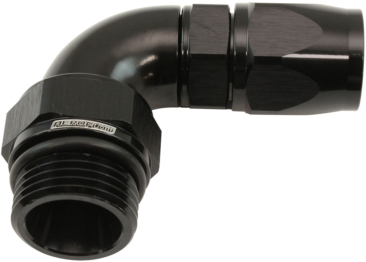 Aeroflow 90Â° ORB Male Swivel PTFE (TeflonÂ®) Hose End -6 ORB to -8AN   Black Finish