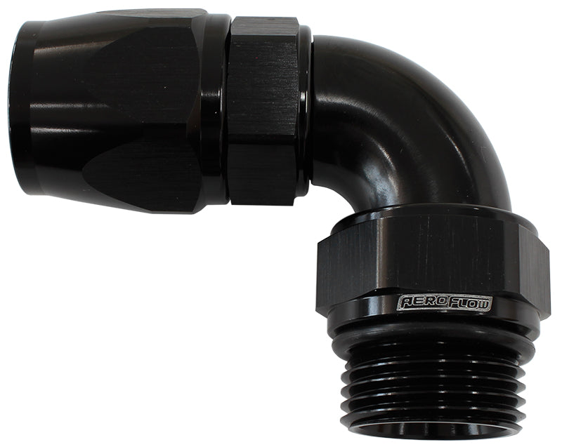 Aeroflow 90Â° ORB Male Swivel PTFE (TeflonÂ®) Hose End -8 ORB to -8AN   Black Finish