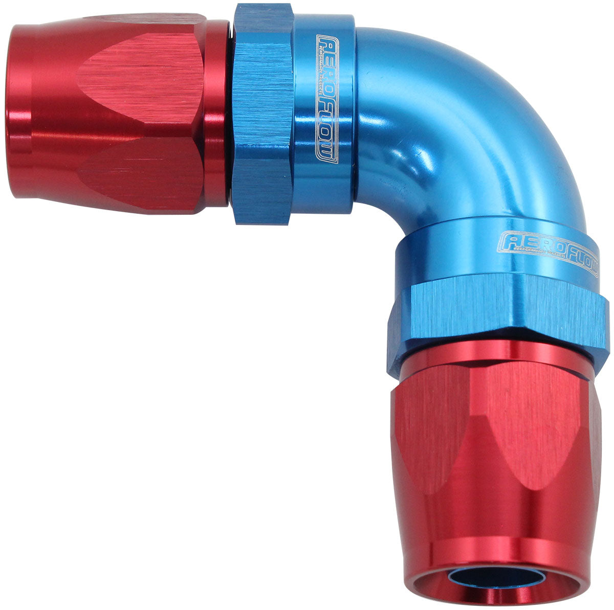 590 Series PTFE 90° Dual Hose Ends -8AN   Blue/Red Finish. Suits 200 & 250 Series Hose