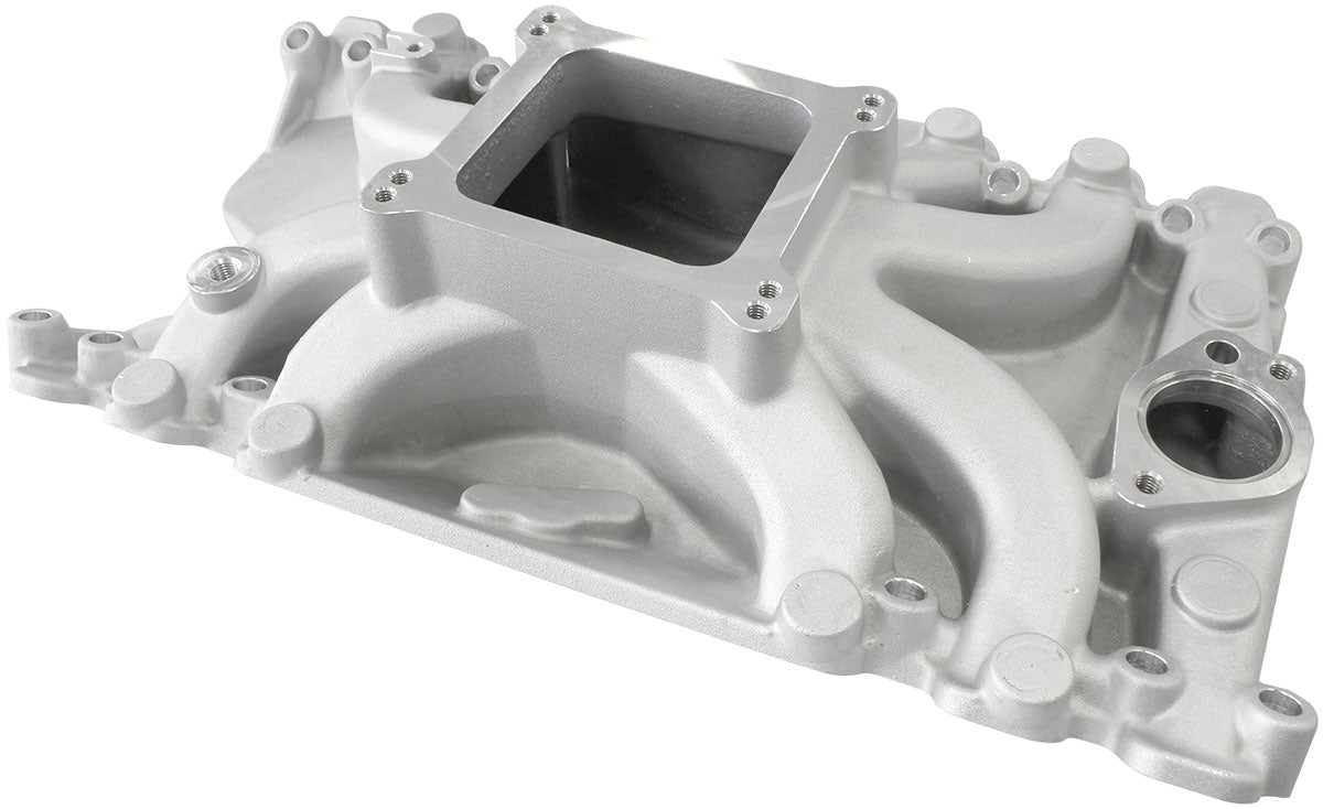 Aeroflow Holden 253-308 Low-Rise Single Plane Intake Manifold, Natural Cast Finish   Idle - 5500 RPM, Square Bore Carburettor Pad, Non-EGR