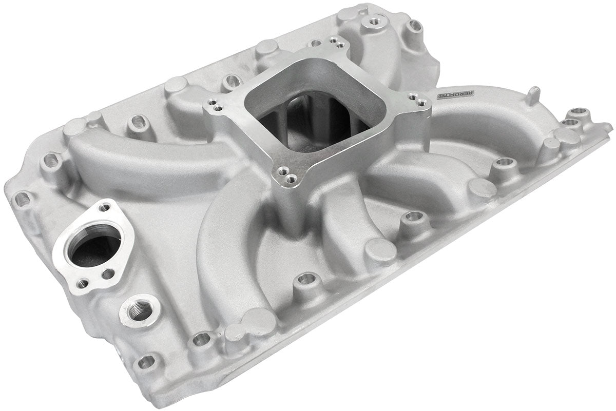 Aeroflow Holden 304 Low-Rise Single Plane Intake Manifold, Natural Cast Finish   1500 - 6500 RPM, Spread Bore Carburettor Pad, Non-EGR