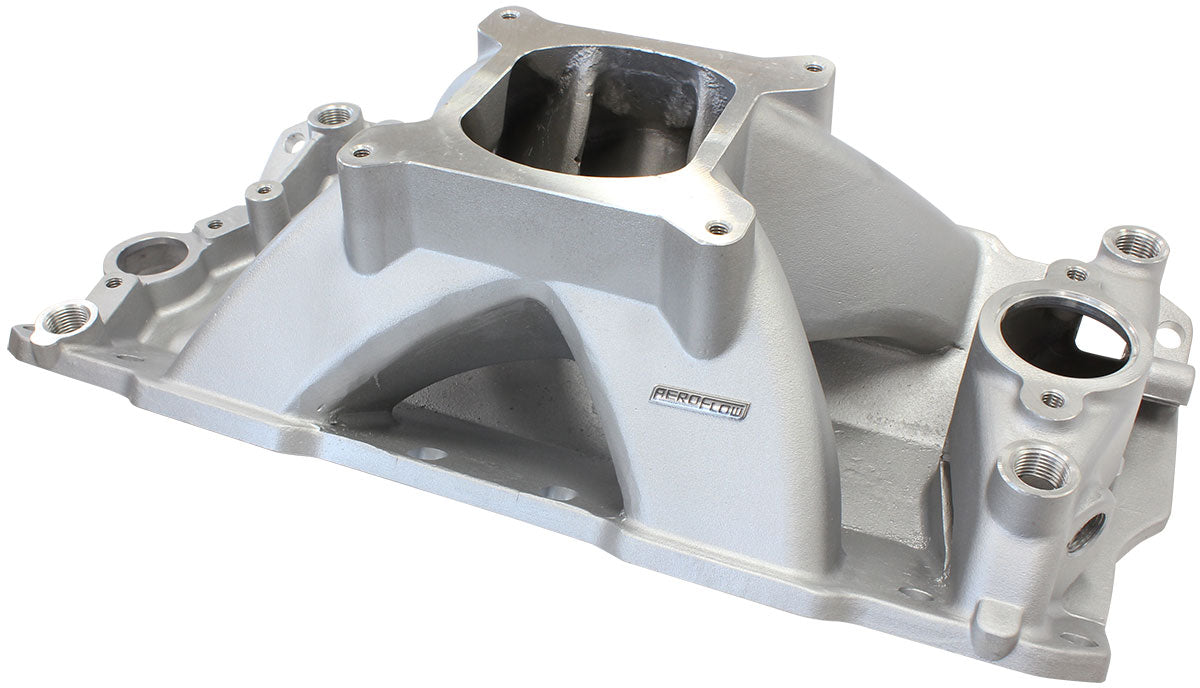 SB Chev Hi-Rise SinglePlane Intake Manifold, NaturalCast Finish   3000 - 7500 RPM, Square Bore Carburettor Pad, Non-EGR
