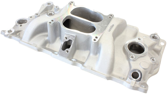 Aeroflow SB Chev Classic Dual Plane Intake Manifold, Natural Cast Finish   Idle - 5500 RPM, Spread Bore Carburettor Pad, EGR Model