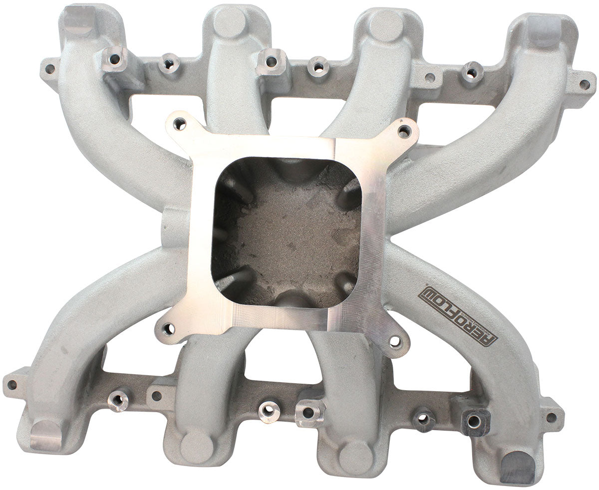 GM LS Cathedral Port Carburettor Street Single Plane Non-EFI Intake Manifold,Natural Cast Finish   4 Barrell 4150 Square Bore Carburettor Pad