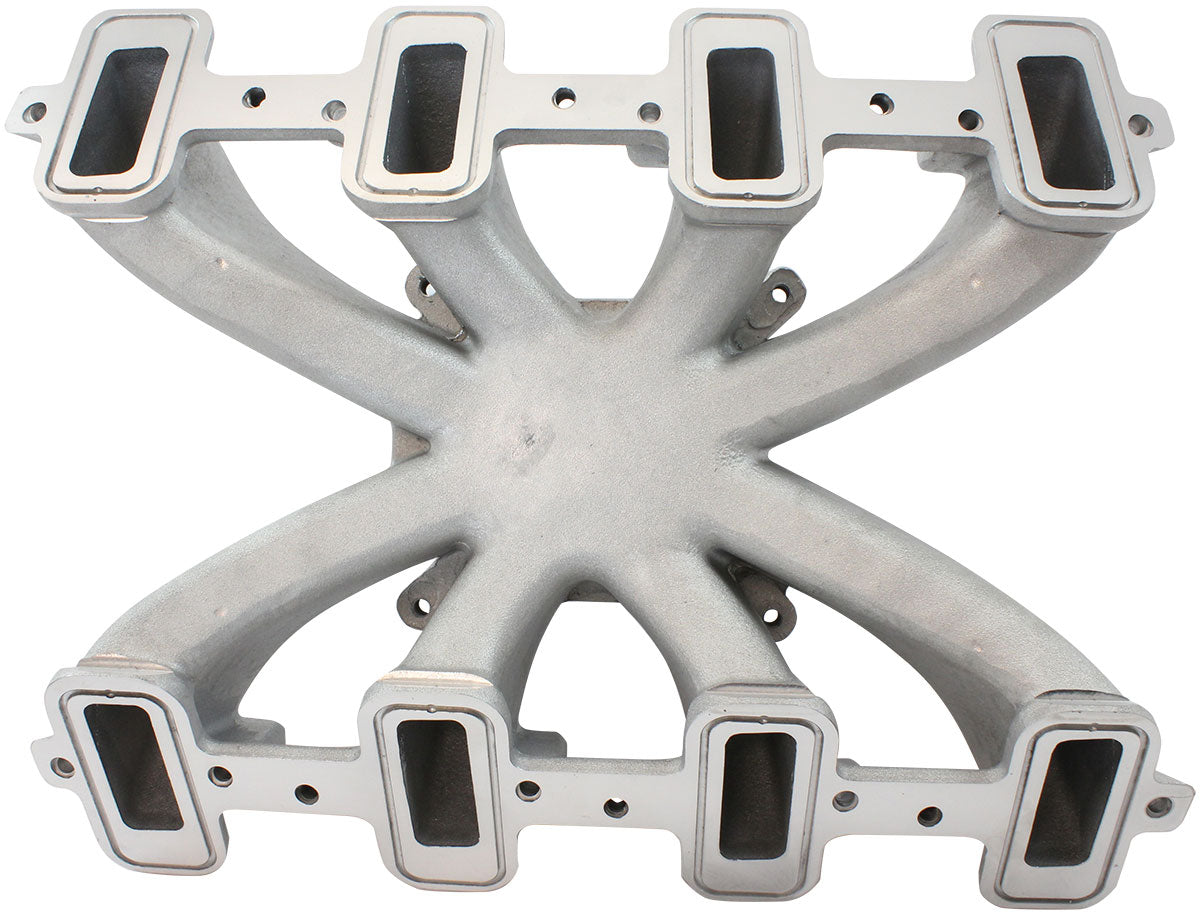 GM LS Cathedral Port Carburettor Street Single Plane Non-EFI Intake Manifold,Natural Cast Finish   4 Barrell 4150 Square Bore Carburettor Pad