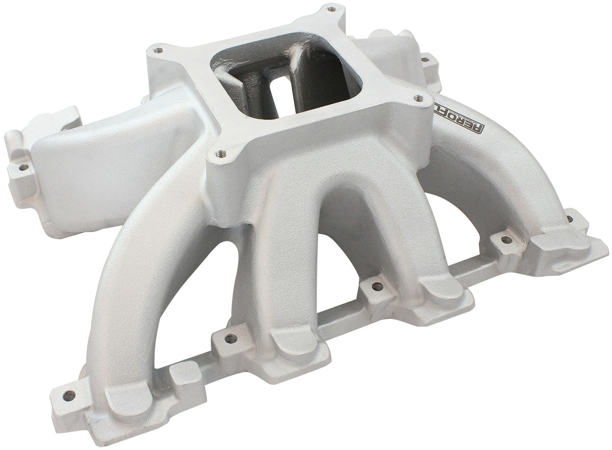 GM LS Cathedral Port Carburettor Hi Rise Single Plane Non-EFI Intake Manifold,Natural Cast Finish   4 Barrell 4150 Square Bore Carburettor Pad