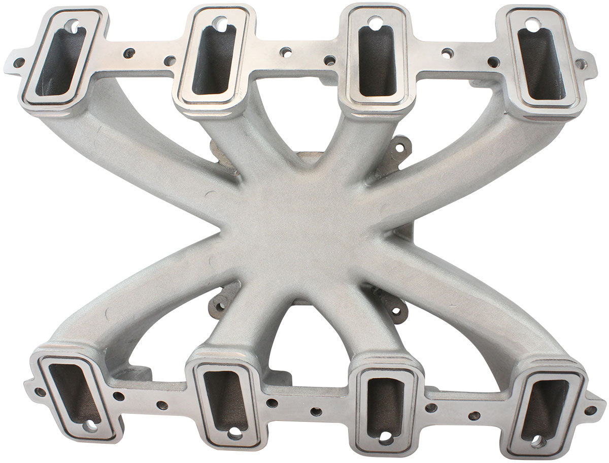 GM LS Cathedral Port Carburettor Street Single Plane EFI Intake Manifold, Natural Cast Finish   4 Barrell 4150 Square Bore Carburettor Pad