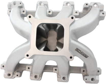 Aeroflow GM LS Cathedral Port Carburettor Hi Rise Race Single Plane EFI Intake Manifold, Natural Cast Finish   4 Barrell 4150 Square Bore Carburettor Pad