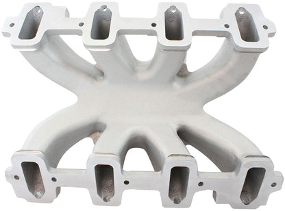 Aeroflow GM LS Cathedral Port Carburettor Hi Rise Race Single Plane EFI Intake Manifold, Natural Cast Finish   4 Barrell 4150 Square Bore Carburettor Pad