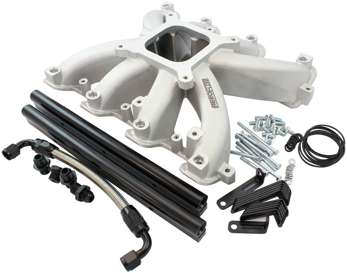 GM LS Rectangle Port Carburettor Street Single Plane EFI Intake Manifold, Natural Cast Finish   4 Barrell 4150 Square Bore Carburettor Pad