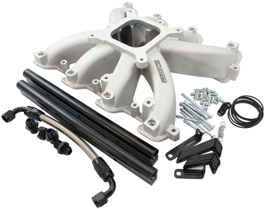 GM LS Rectangle Port Carburettor Street Single Plane EFI Intake Manifold, Natural Cast Finish   4 Barrell 4150 Square Bore Carburettor Pad