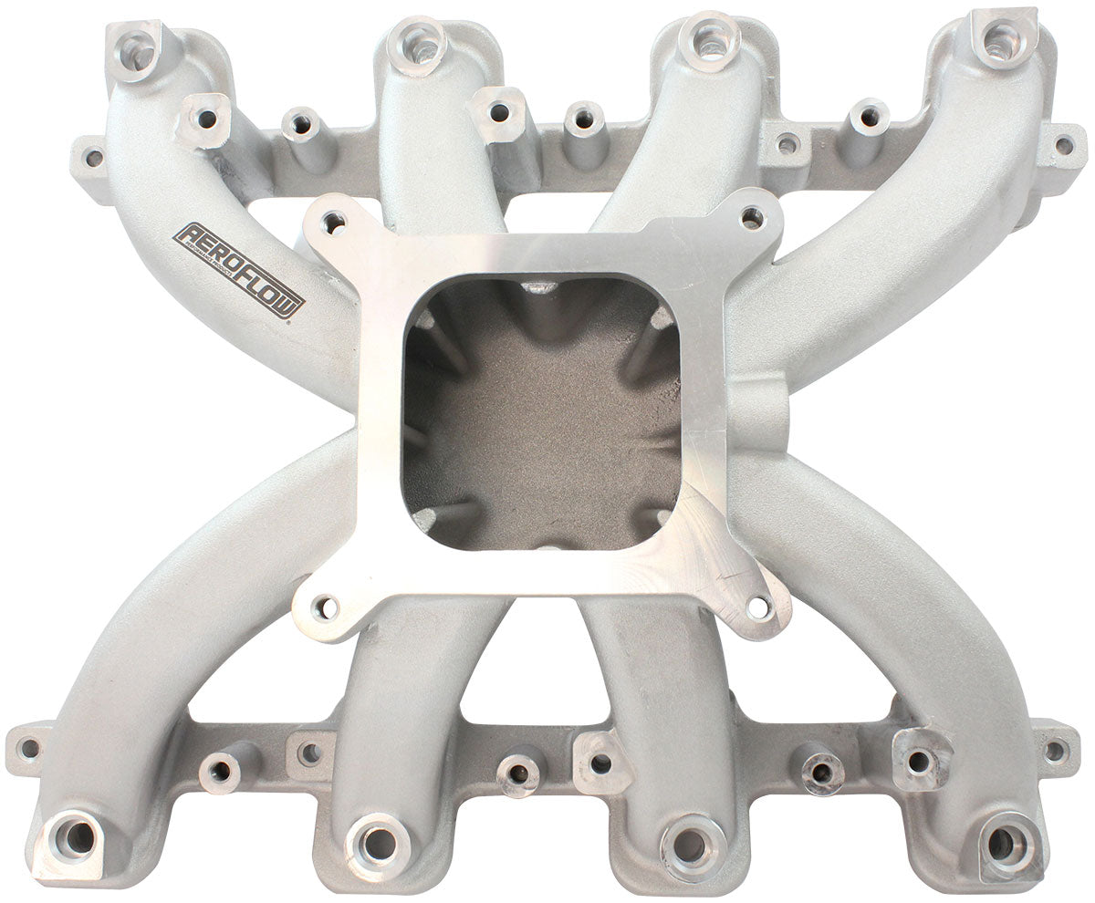 GM LS Rectangle Port Carburettor Street Single Plane EFI Intake Manifold, Natural Cast Finish   4 Barrell 4150 Square Bore Carburettor Pad