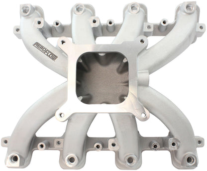 GM LS Rectangle Port Carburettor Street Single Plane EFI Intake Manifold, Natural Cast Finish   4 Barrell 4150 Square Bore Carburettor Pad
