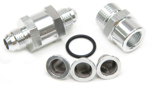 Inline Fuel & Oil Filter -3AN   Silver Finish. Includes 30, 80 and 150 Micron Elements