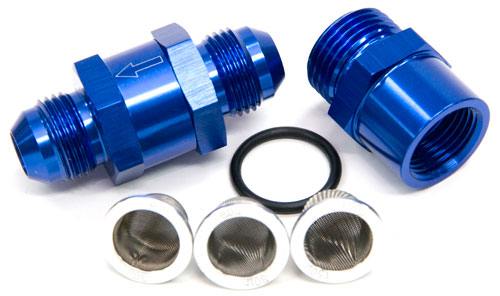 Inline Fuel & Oil Filter -6AN   Blue Finish. Includes 30, 80 and 150 Micron Elements