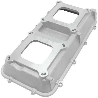 Aeroflow Top Plate with Dual Carburettor Flange, Natural Cast Finish  For Modular Intake Manifolds. Suit 4150 Square Bore Carbs