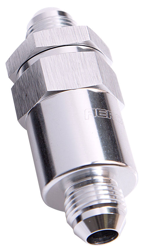 30 Micron Billet Fuel Filter -6AN   Silver Finish. 2" Length