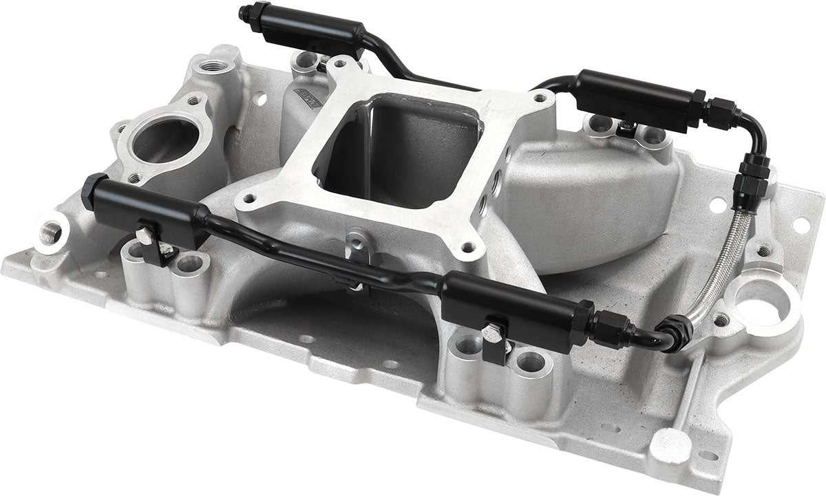 SB Chev EFI Air Gap Single Plane Intake Manifold, Natural Cast Finish   2500 - 7500 RPM, Square Bore Carburettor Pad, Non-EGR