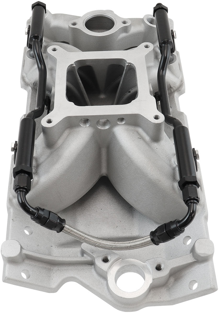 SB Chev EFI Air Gap Single Plane Intake Manifold, Natural Cast Finish   2500 - 7500 RPM, Square Bore Carburettor Pad, Non-EGR