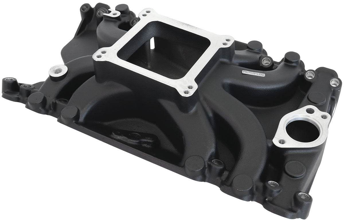 Aeroflow Holden 253-308 Low-Rise Single Plane Intake Manifold, Black Finish   Idle - 5500 RPM, Square Bore Carburettor Pad, Non-EGR