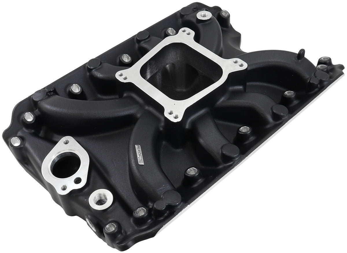Aeroflow Holden 304 Low-Rise Single Plane Intake Manifold, Black Finish   1500 - 6500 RPM, Spread Bore Carburettor Pad, Non-EGR
