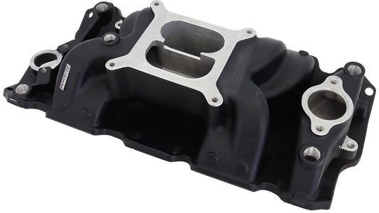 Small Block Chev Air Gap Dual Plane Intake Manifold, Black Finish   1500 - 6500 RPM, Square Bore Carburettor Pad, Non-EGR
