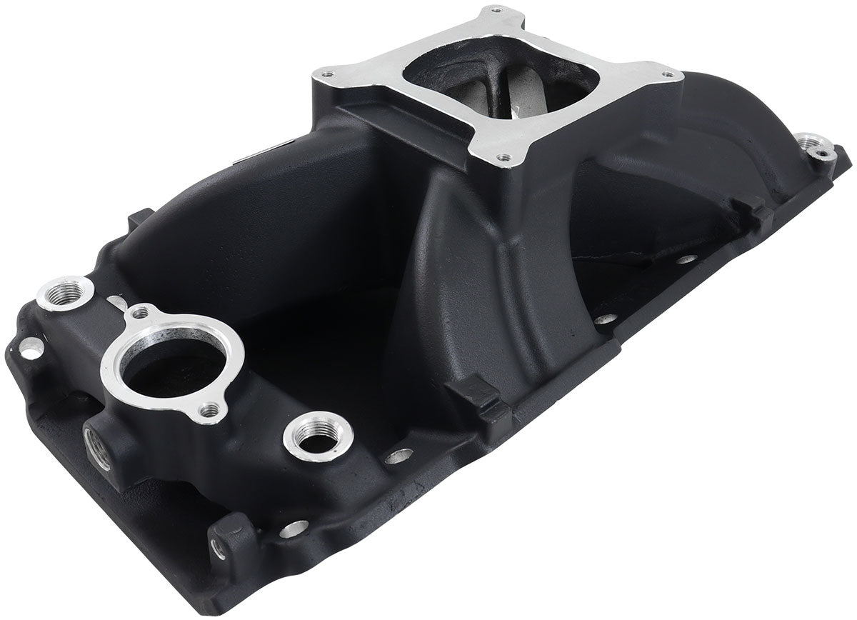 Big Block Chev Hi-Rise Single Plane Intake Manifold, Black Finish   3500 - 7500 RPM, Square Bore Carburettor Pad, Non-EGR