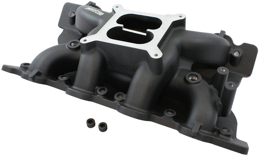 Ford 351 Cleveland Air Gap Dual Plane Intake Manifold, Black Finish   1500 - 6500 RPM, Square Bore Carburettor Pad, Non-EGR, Suits both 2V, 3V & 4V