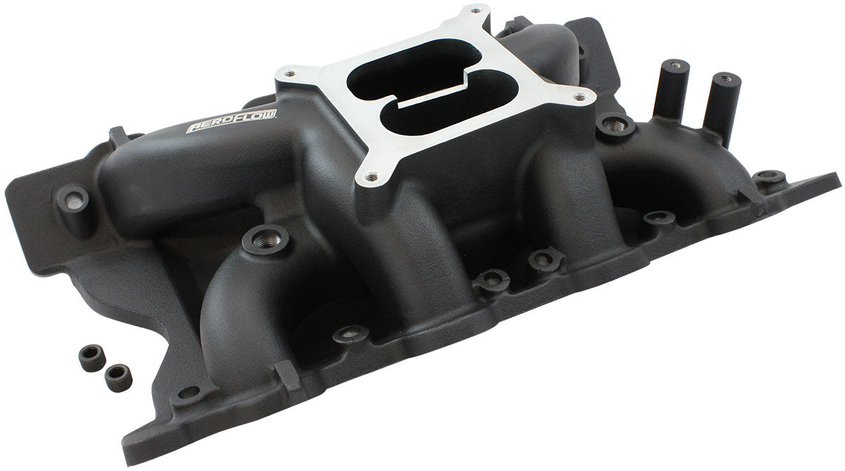 Ford 351 Cleveland Air Gap Dual Plane Intake Manifold, Black Finish   1500 - 6500 RPM, Square Bore Carburettor Pad, Non-EGR, Suits both 2V, 3V & 4V