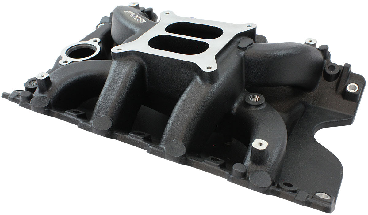 Holden 304 Air Gap Dual Plane Intake Manifold, Black Finish   1500 - 6500 RPM, Square Bore Carburettor Pad, Non-EGR