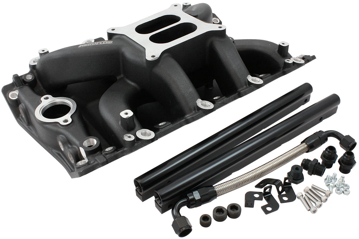 Holden 304 EFI Air Gap Dual Plane Intake Manifold, Black Finish   1500 - 6500 RPM, Square Bore Carburettor Pad, Non-EGR
