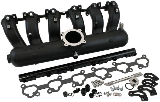 Aeroflow Ford Falcon FG Barra Intake Manifold - Black Finish   -8ORB Fuel Rails to suit 14mm 3/4" Length Fuel Injectors