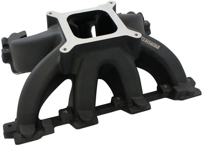 GM LS Cathedral Port Carburettor Hi Rise Single Plane Non-EFI Intake Manifold,Black Finish   4 Barrell 4150 Square Bore Carburettor Pad