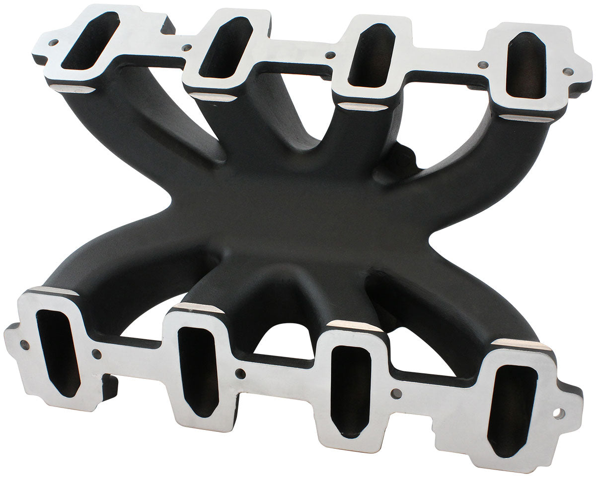 GM LS Cathedral Port Carburettor Hi Rise Single Plane Non-EFI Intake Manifold,Black Finish   4 Barrell 4150 Square Bore Carburettor Pad