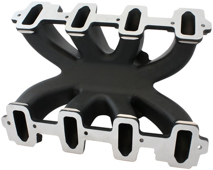 GM LS Cathedral Port Carburettor Hi Rise Single Plane Non-EFI Intake Manifold,Black Finish   4 Barrell 4150 Square Bore Carburettor Pad