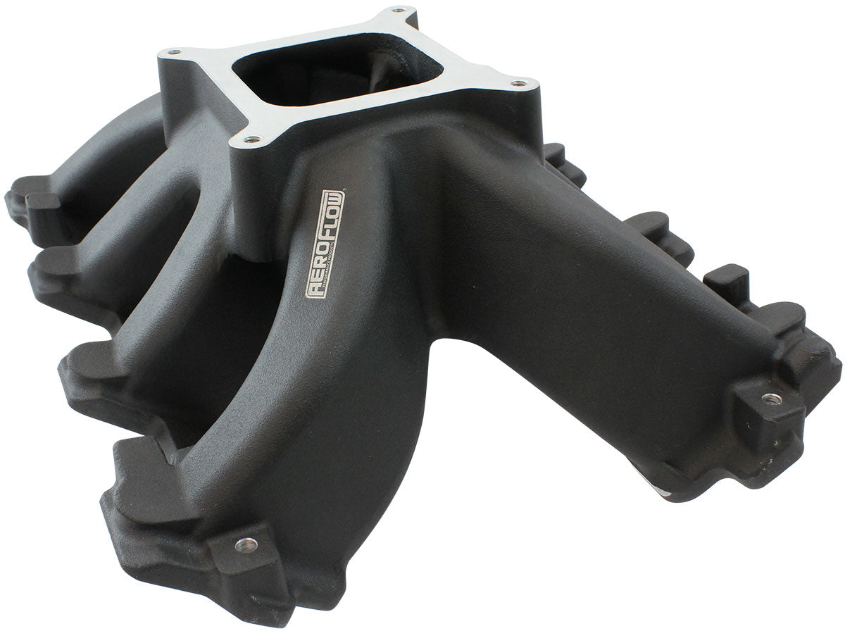 GM LS Cathedral Port Carburettor Hi Rise Single Plane Non-EFI Intake Manifold,Black Finish   4 Barrell 4150 Square Bore Carburettor Pad